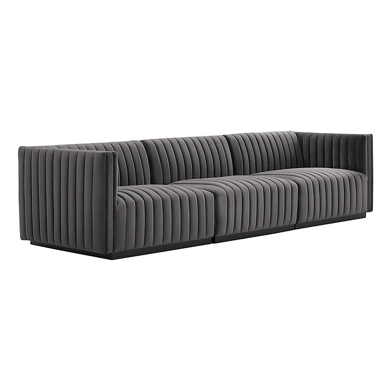 Modway Conjure Channel Tufted Performance Velvet Sofa in Black/Gray