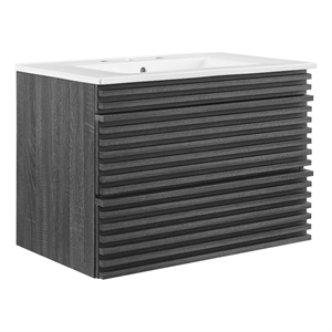 Modway Render 30&quot MDF Wood Wall-Mount Bathroom Vanity in Charcoal/White