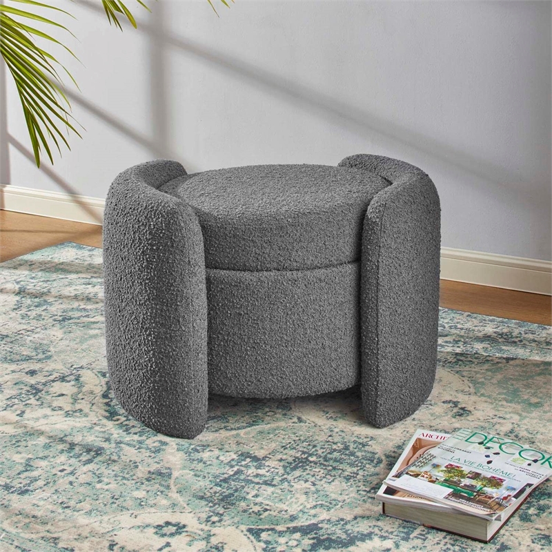 Modway Nebula Modern Style Fabric Boucle Upholstered Ottoman in Charcoal