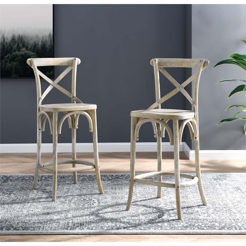 modway gear 39.5&quot modern style elm wood counter stool in gray finish