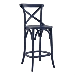 Modway Gear 39.5&quot Modern Style Elm Wood Counter Stool in Midnight Blue Finish