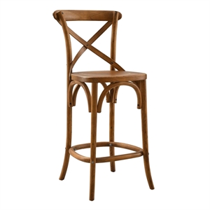 Modway Gear 39.5&quot Modern Style Elm Wood Counter Stool in Walnut Finish