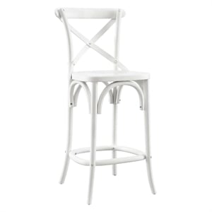 Modway Gear 39.5&quot Modern Style Elm Wood Counter Stool in White Finish