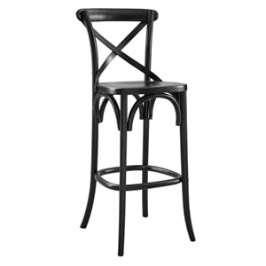 Modway Gear 43.5&quot Modern Style Elm Wood X-brace Back Bar Stool in Black Finish