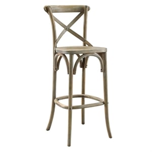 Modway Gear 43.5&quot Modern Style Elm Wood X-brace Back Bar Stool in Gray Finish