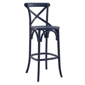 Modway Gear 43.5&quot Modern Style Elm Wood Bar Stool in Midnight Blue Finish