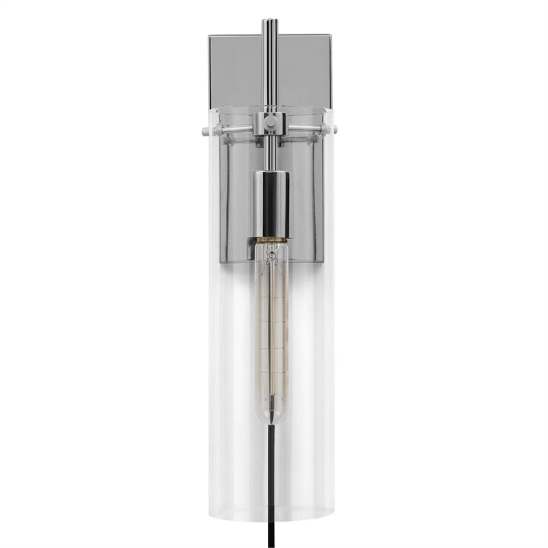Modway Skylark Modern Style Glass Wall Sconce in Clear and Polished Nickel