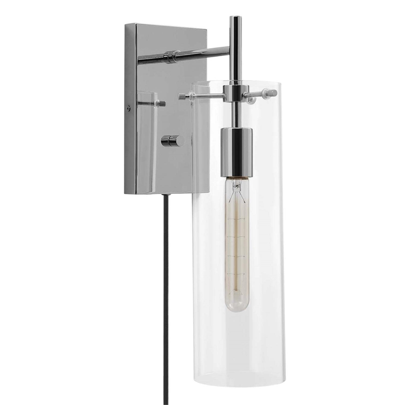 Modway Skylark Modern Style Glass Wall Sconce in Clear and Polished Nickel