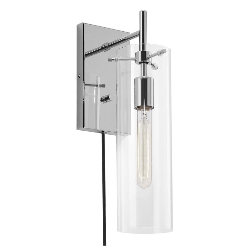 Modway Skylark Modern Style Glass Wall Sconce in Clear and Polished Nickel