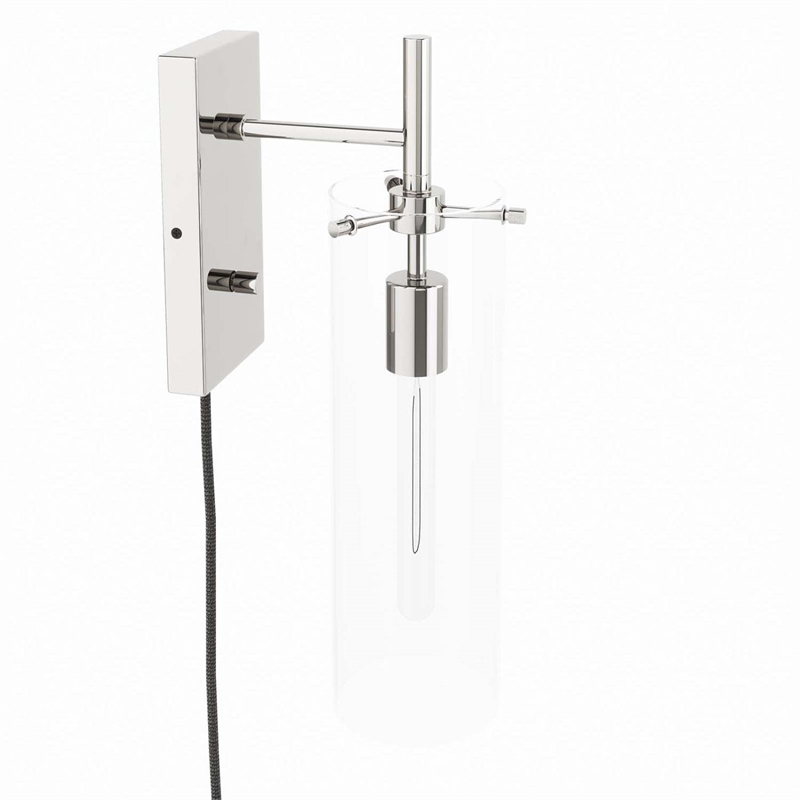 Modway Skylark Modern Style Glass Wall Sconce in Clear and Polished Nickel