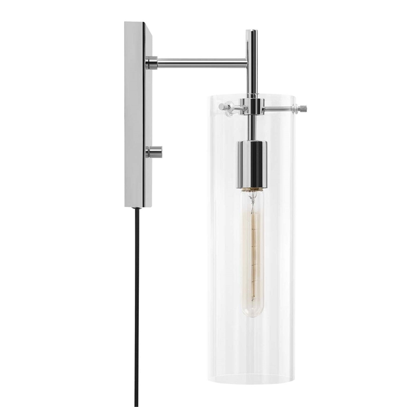 Modway Skylark Modern Style Glass Wall Sconce in Clear and Polished Nickel