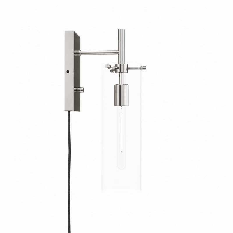 Modway Skylark Modern Style Glass Wall Sconce in Clear and Polished Nickel