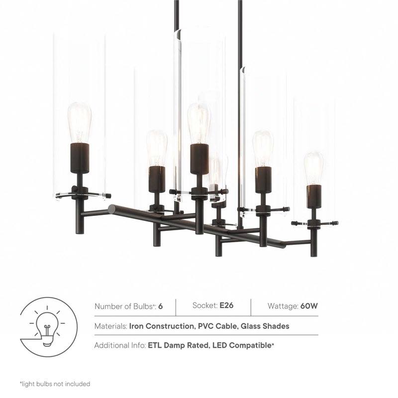 Modway Skylark 6-Light Glass and Metal Chandelier in Clear/Black
