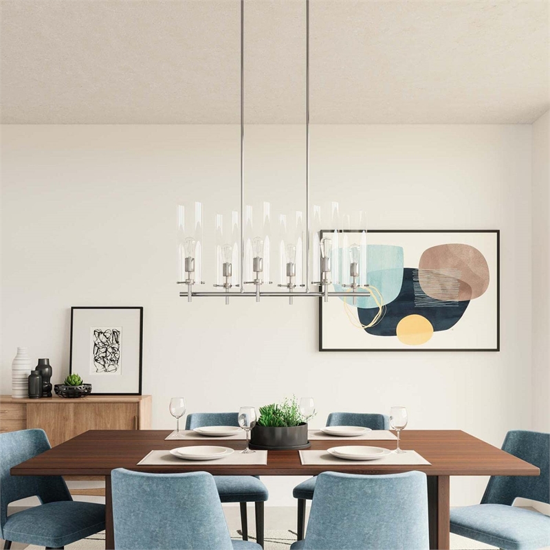 Modway Skylark 6-Light Glass and Metal Chandelier in Clear/Polished Nickel