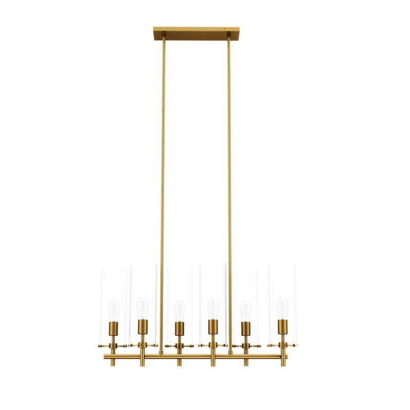 Modway Skylark 6-Light Glass and Metal Chandelier in Clear/Satin Brass