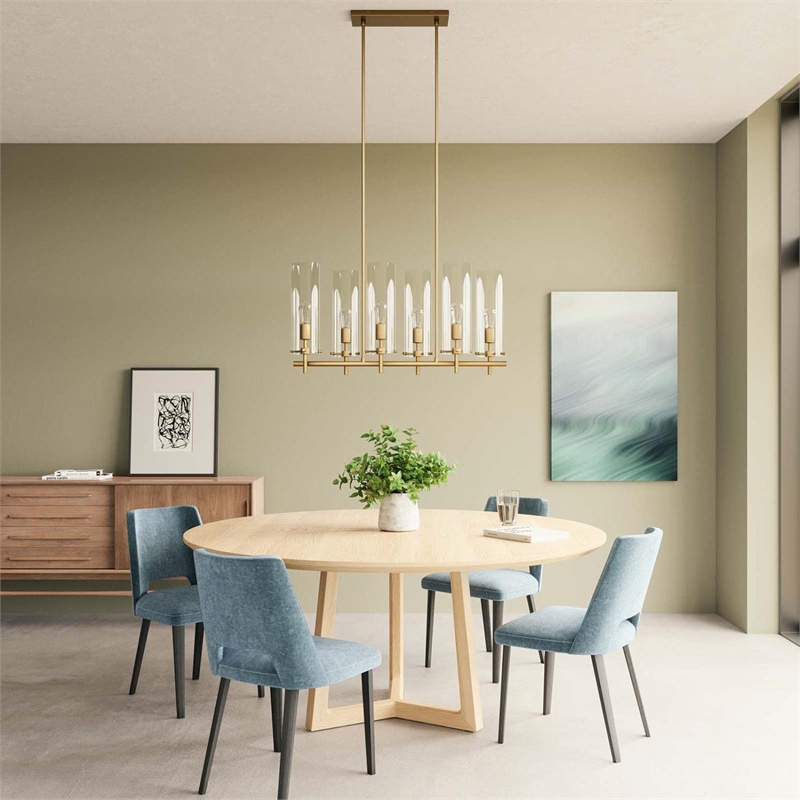 Modway Skylark 6-Light Glass and Metal Chandelier in Clear/Satin Brass