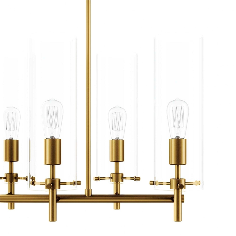 Modway Skylark 6-Light Glass and Metal Chandelier in Clear/Satin Brass