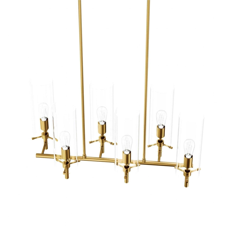 Modway Skylark 6-Light Glass and Metal Chandelier in Clear/Satin Brass