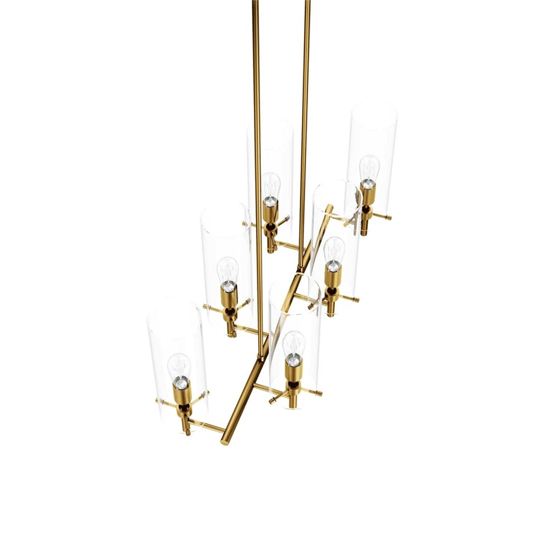Modway Skylark 6-Light Glass and Metal Chandelier in Clear/Satin Brass