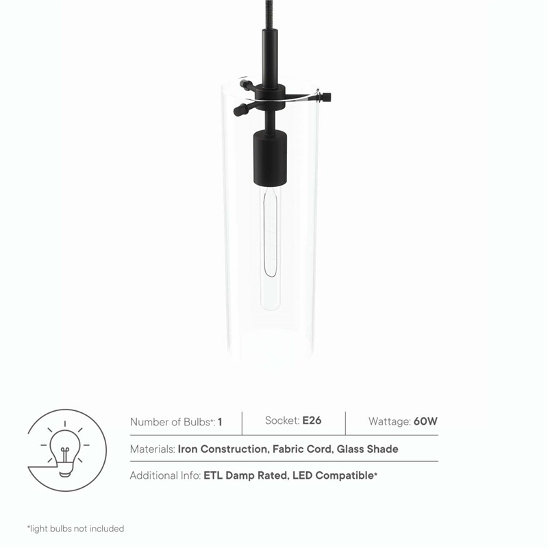 Modway Skylark Modern Style Metal and Glass Pendant Light in Clear/Black