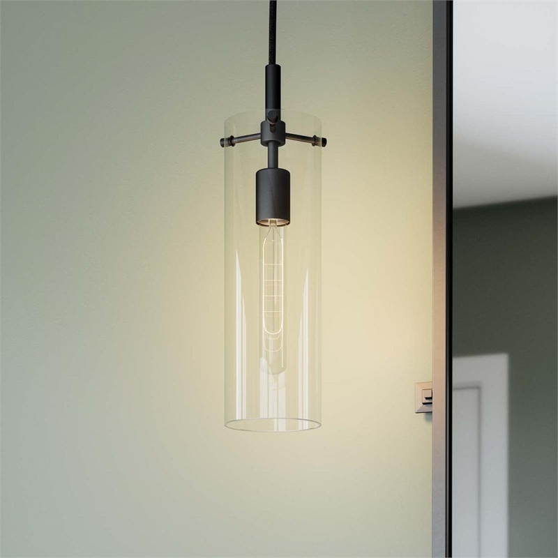 Modway Skylark Modern Style Metal and Glass Pendant Light in Clear/Black
