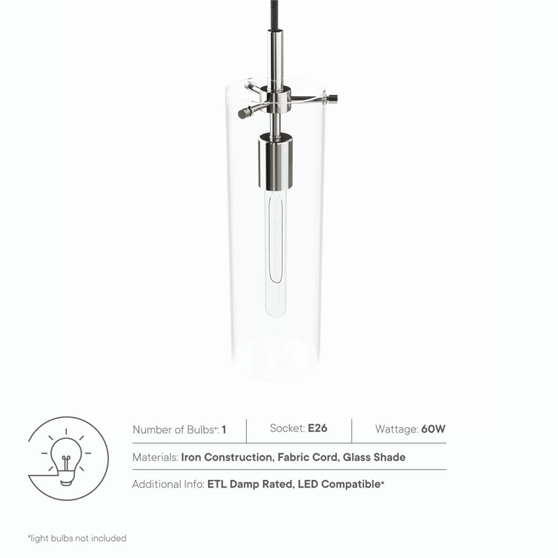 Modway Skylark Metal and Glass Pendant Light in Clear/Polished Nickel