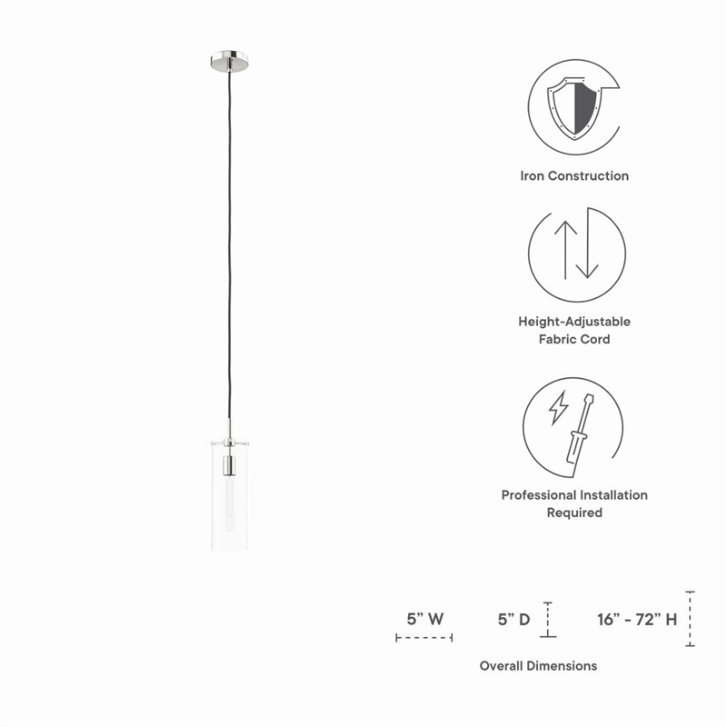 Modway Skylark Metal and Glass Pendant Light in Clear/Polished Nickel