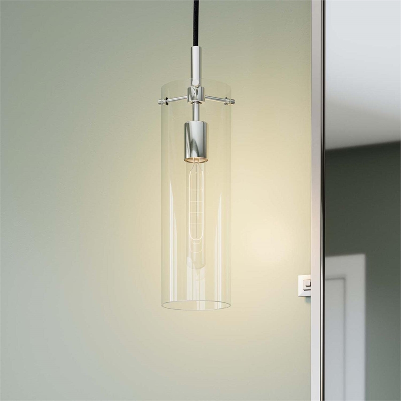 Modway Skylark Metal and Glass Pendant Light in Clear/Polished Nickel
