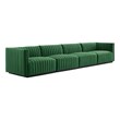 Modway Conjure 4-Piece Channel Tufted Performance Velvet Sofa in Black/Emerald