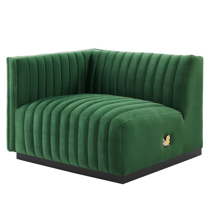 Modway Conjure 4-Piece Channel Tufted Performance Velvet Sofa in Black/Emerald