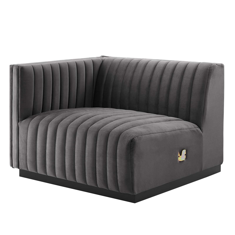 Modway Conjure 4-Piece Channel Tufted Performance Velvet Sofa in Black/Gray