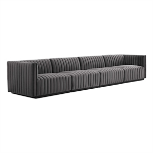 Modway Conjure 4-Piece Channel Tufted Performance Velvet Sofa in Black/Gray