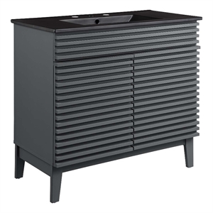 Modway Render 36&quot MDF and Particleboard Bathroom Vanity in Gray/Black