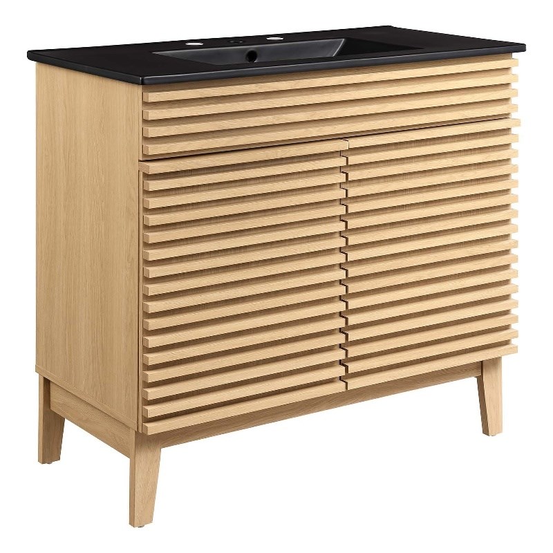 Modway Render 36&quot MDF and Particleboard Bathroom Vanity in Oak/Black