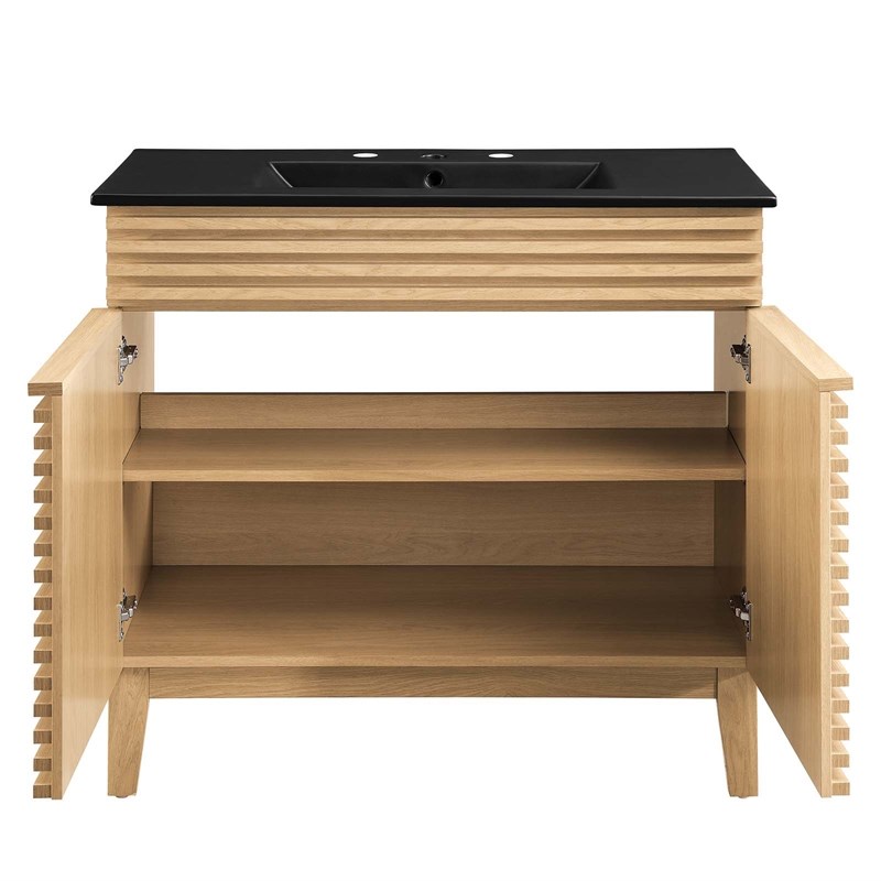 modway render 36&quot mdf and particleboard bathroom vanity in oak/black