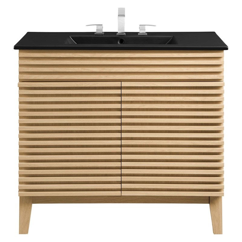 modway render 36&quot mdf and particleboard bathroom vanity in oak/black