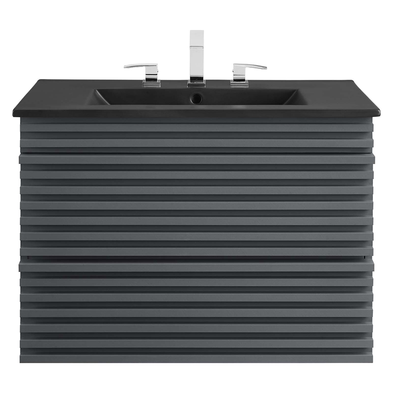 modway render 30&quot mdf wood wall-mount bathroom vanity in gray/black