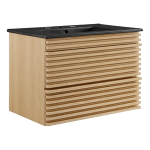 Modway Render 30&quot MDF Wood Wall-Mount Bathroom Vanity in Oak/Black