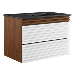 Modway Render 30&quot MDF Wood Wall-Mount Bathroom Vanity in White/Walnut/Black