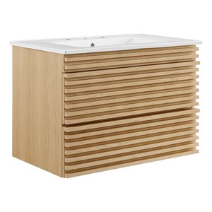 Modway Render 30&quot MDF Wood Wall-Mount Bathroom Vanity in Oak/White