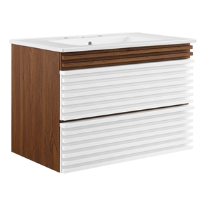 modway render 30&quot mdf wood wall-mount bathroom vanity in white/walnut