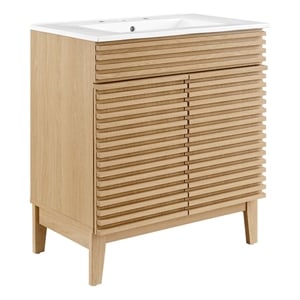Modway Render 30&quot Particleboard Bathroom Vanity Cabinet in Oak/White