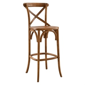 Modway Gear 43.5&quot Modern Style Elm Wood Bar Stool in Walnut Finish