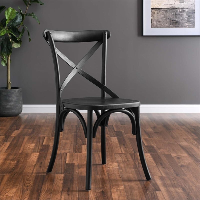 Modway Gear Modern Style Elm Wood Dining Side Chair in Black Finish