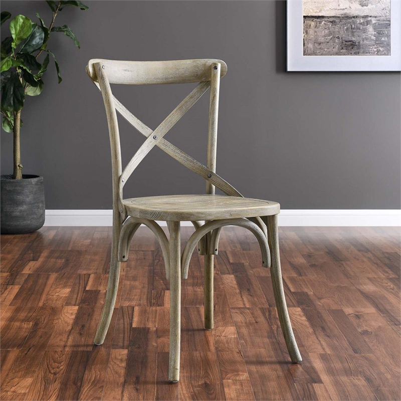 Modway Gear Modern Style Elm Wood Dining Side Chair in Gray Finish