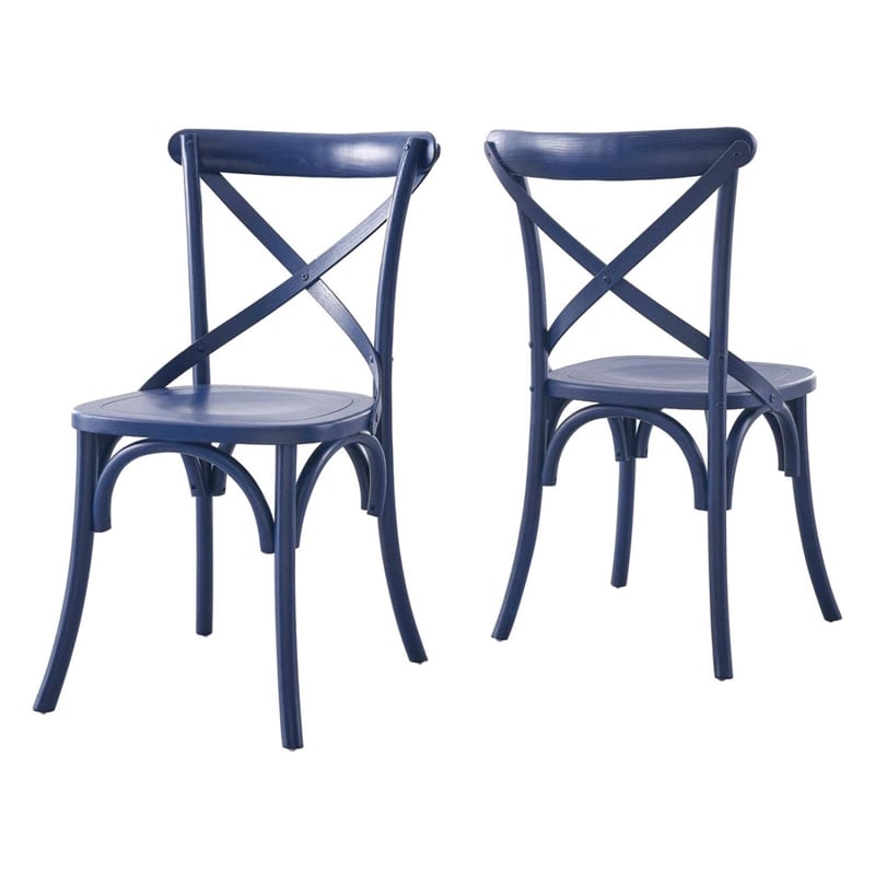 Modway Gear Elm Wood Dining Side Chair in Midnight Blue Finish