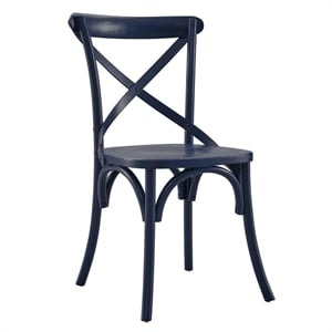 Modway Gear Elm Wood Dining Side Chair in Midnight Blue Finish