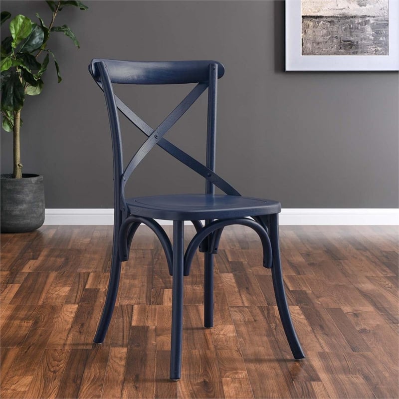 Modway Gear Elm Wood Dining Side Chair in Midnight Blue Finish