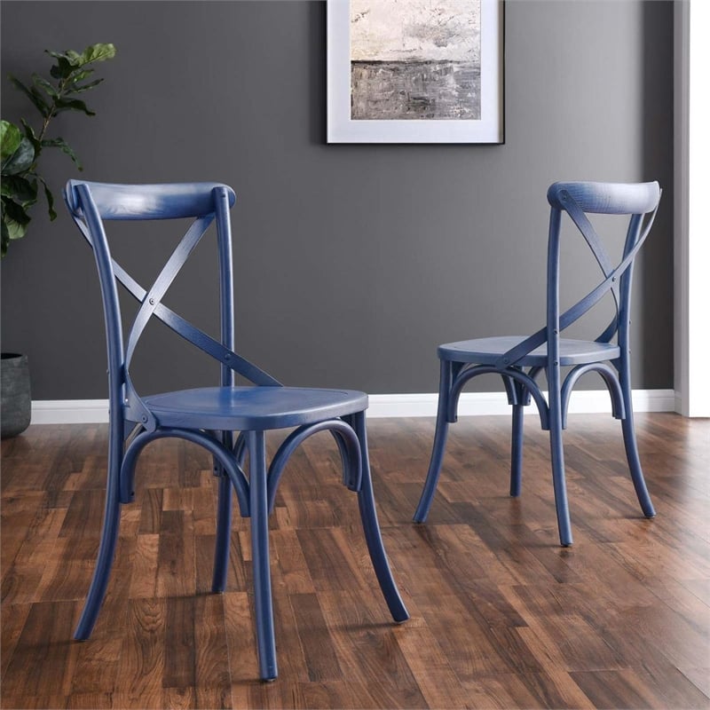 Modway Gear Elm Wood Dining Side Chair in Midnight Blue Finish