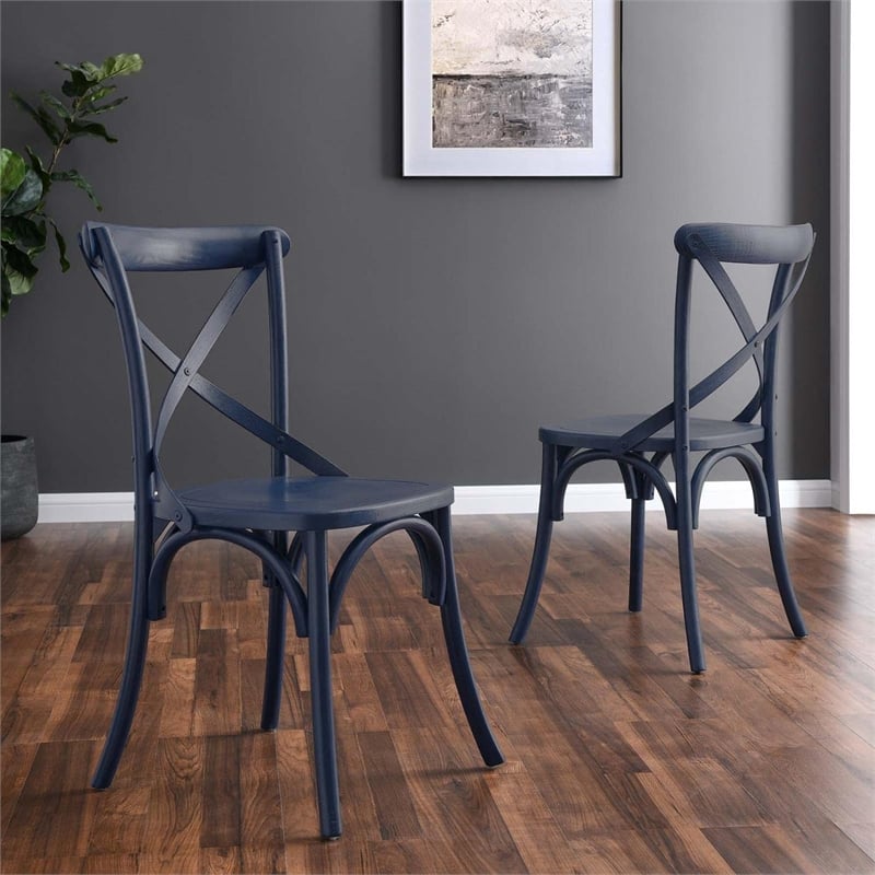 Modway Gear Elm Wood Dining Side Chair in Midnight Blue Finish